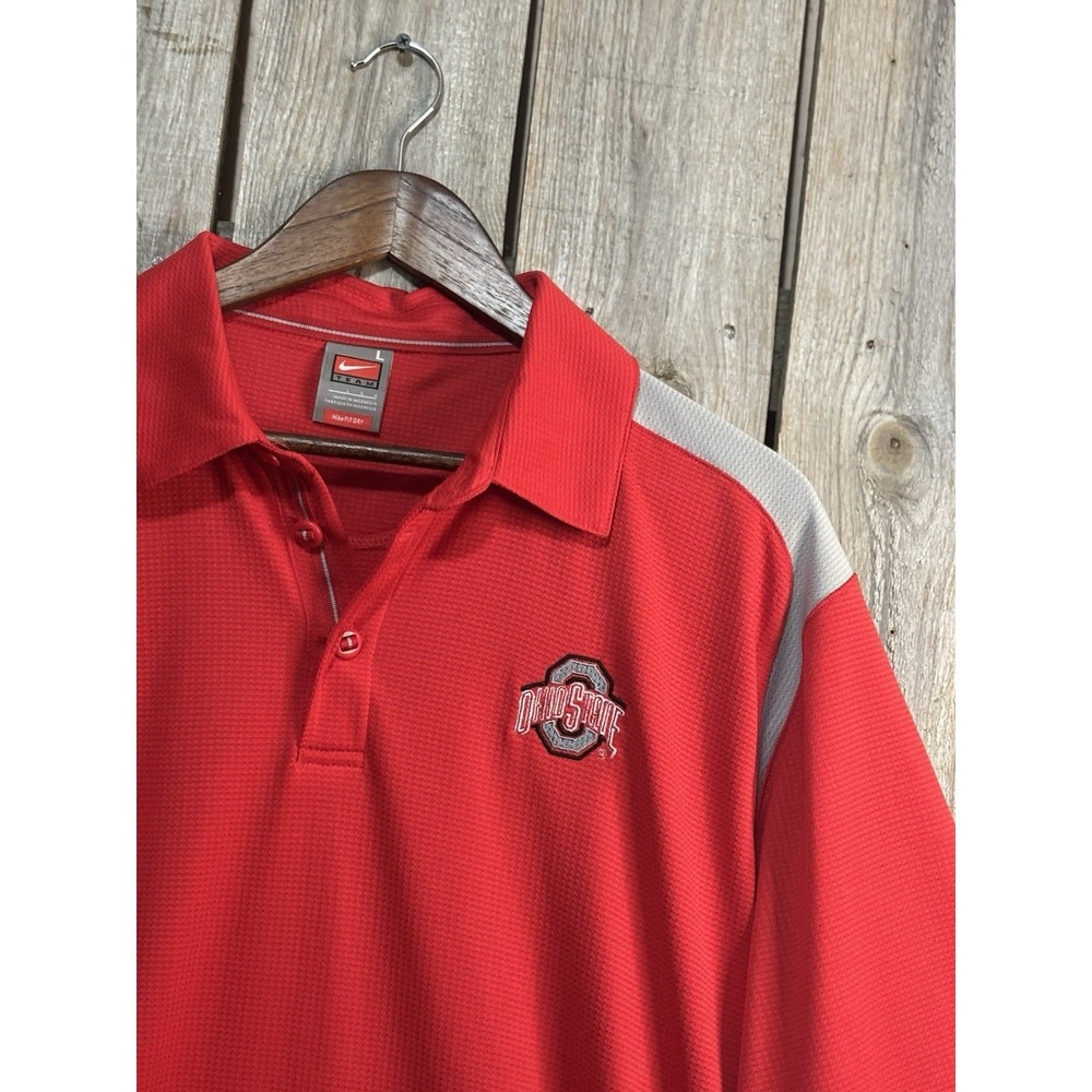 Nike Team Ohio State Buckeyes Polo Shirt Men's Large Red Dri-Fit NCAA